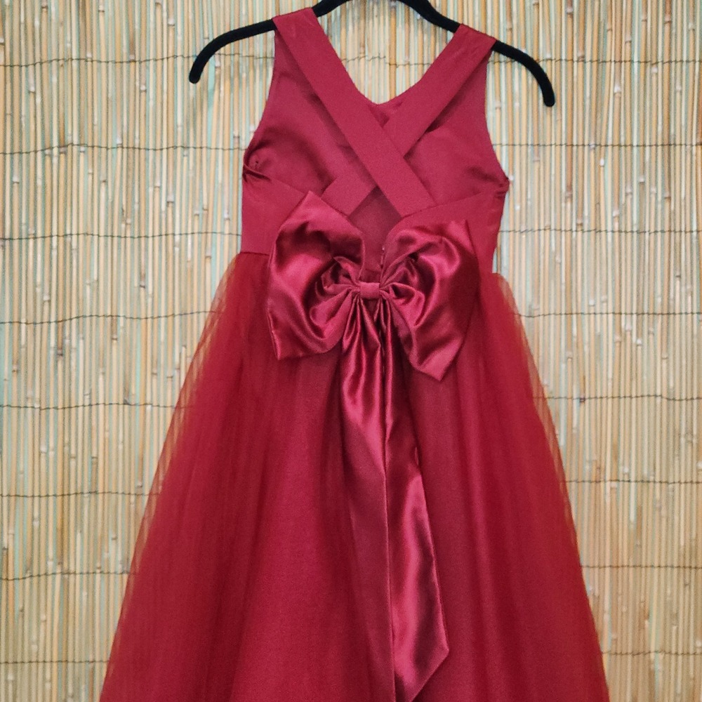 Girls Red Tulle Formal Long Dress Back Bow Christmas Party Photo Medium Chest 27 - Picture 4 of 7